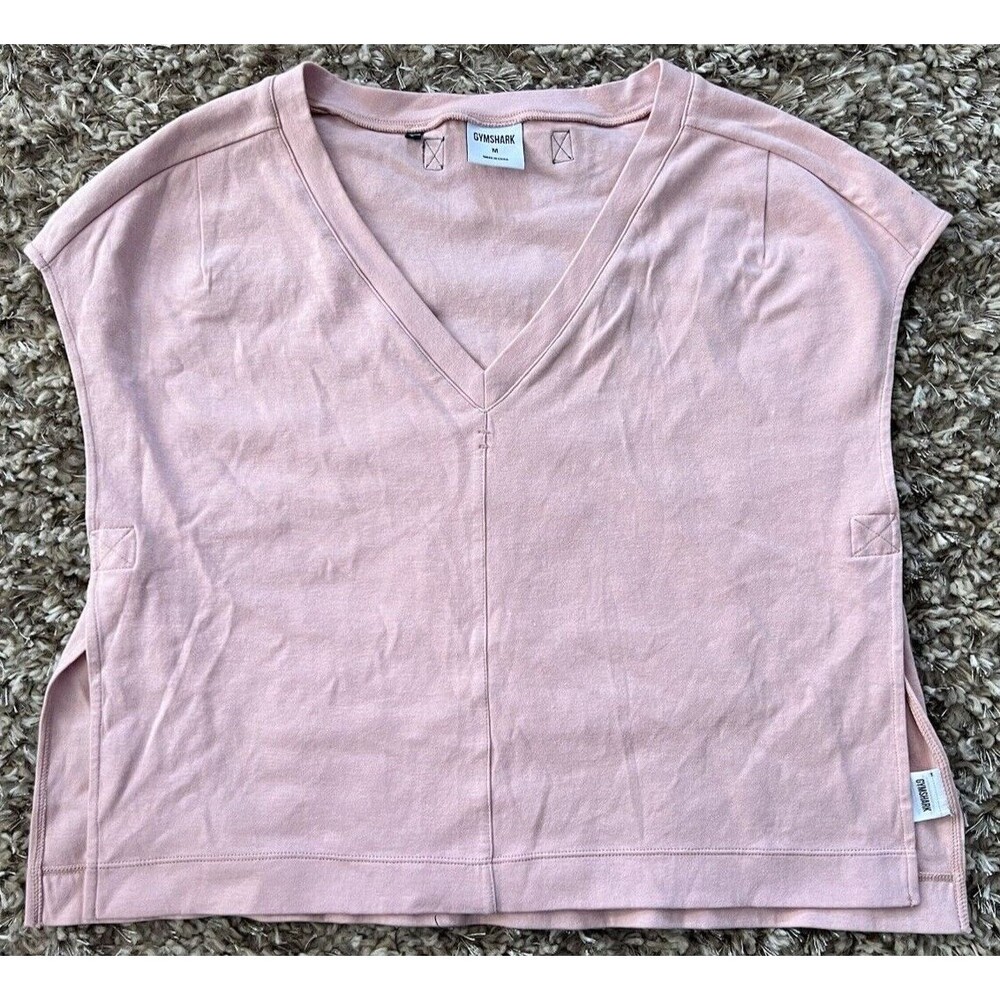 Gymshark Women’s Top Pink V Neck Sleeveless Split Hem Workout Muscle Gym Size M